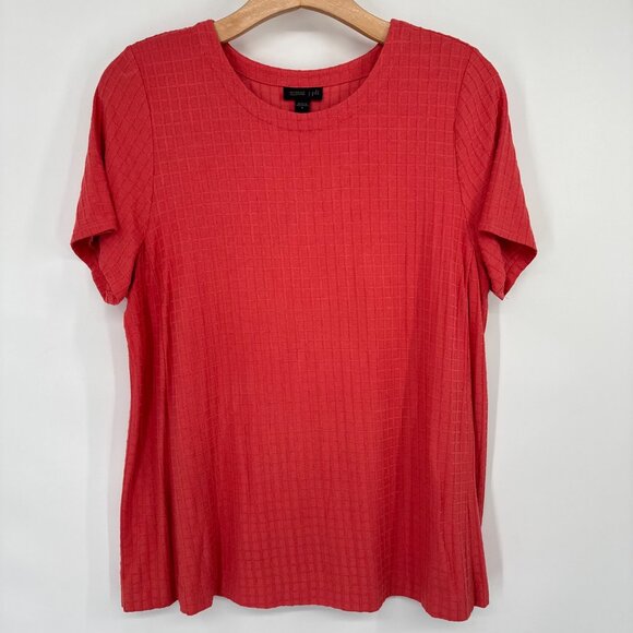 J. Jill Wearever  coral Short Sleeve Textured Knit Top Womens size Medium - Picture 6 of 13